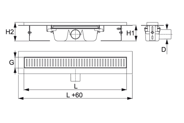 Kit Stainless steel shower drain channel 750 mm