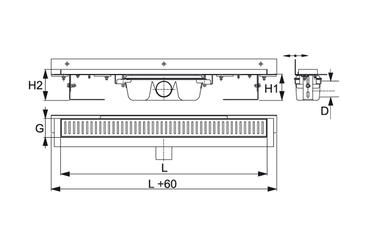 Kit Stainless steel angular shower drain channel 750 mm