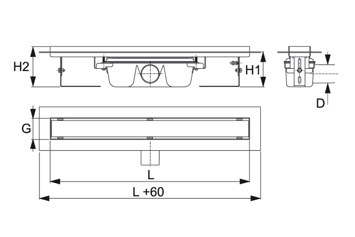 Kit Stainless steel shower drain channel with tray 750 mm